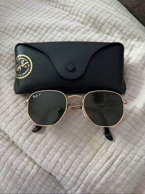 Ray-Ban Gold Metal Frame Sunglasses with Green Lenses